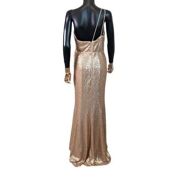 Marchesa Notte Rose Gold Sequin One-Shoulder Gown Size 10 Formal - Picture 4 of 12